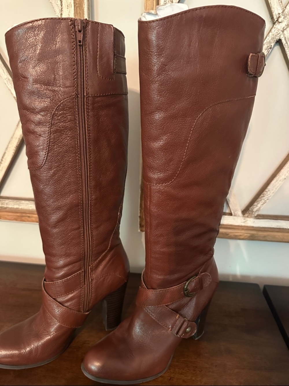 Nine West Brown Leather Heeled Riding Boots